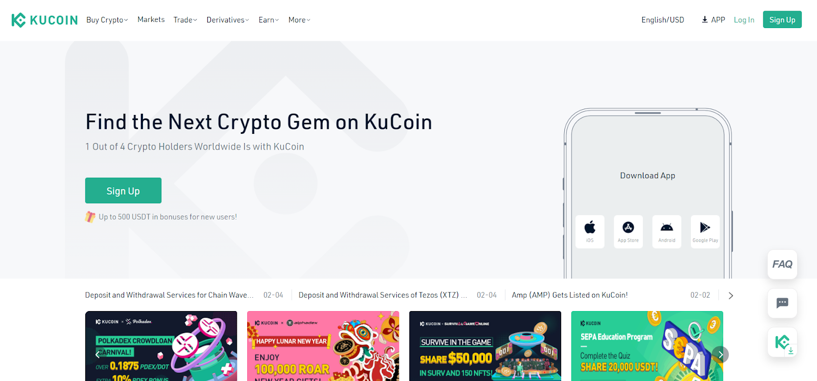 Kucoin homepage screenshot