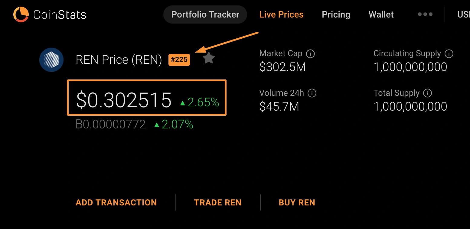 Ren price on CoinStats