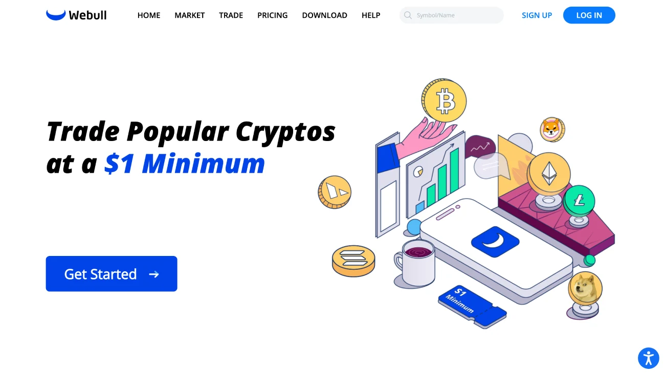 Webull crypocurrencies page