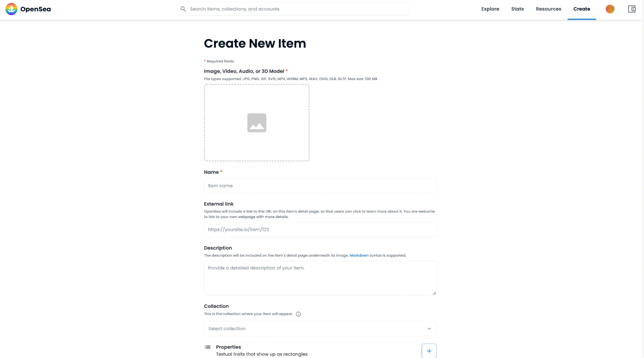 opensea create page