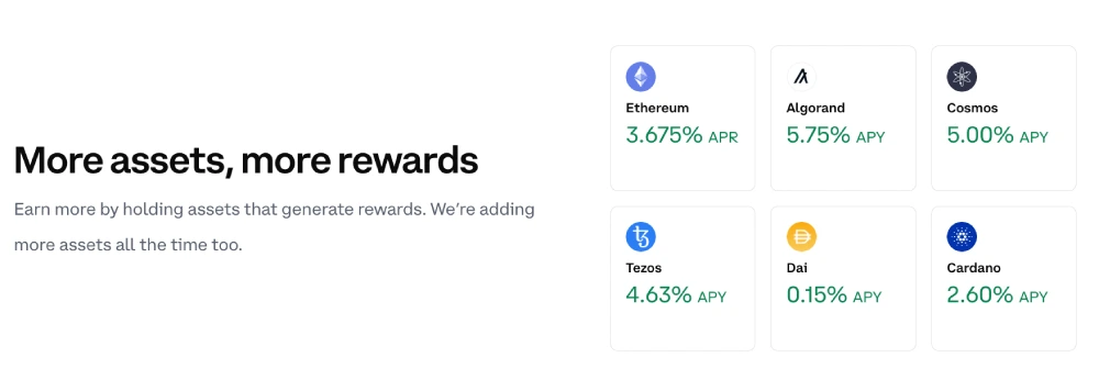 APY % for staking coins on Coinbase