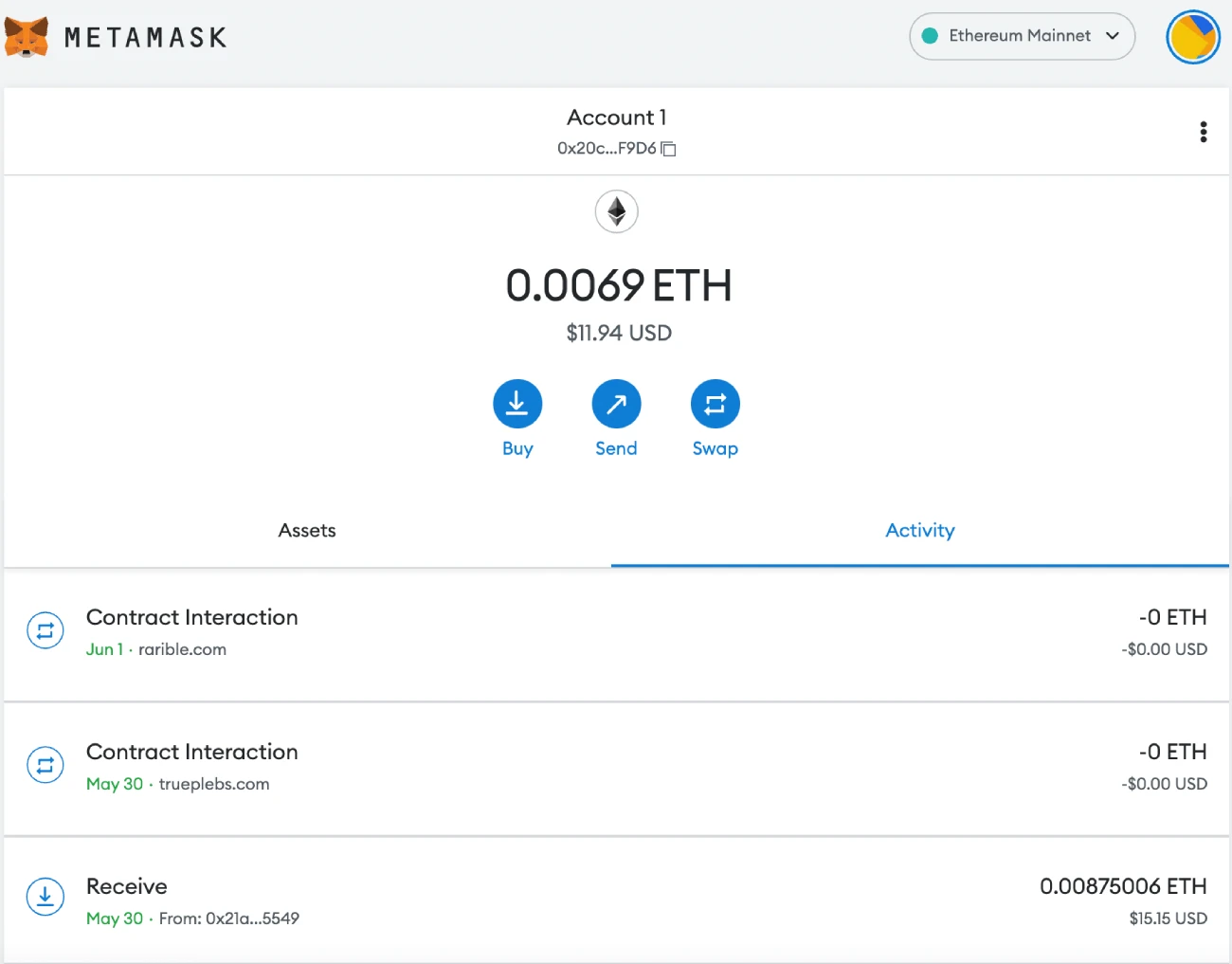 MetaMask extended view