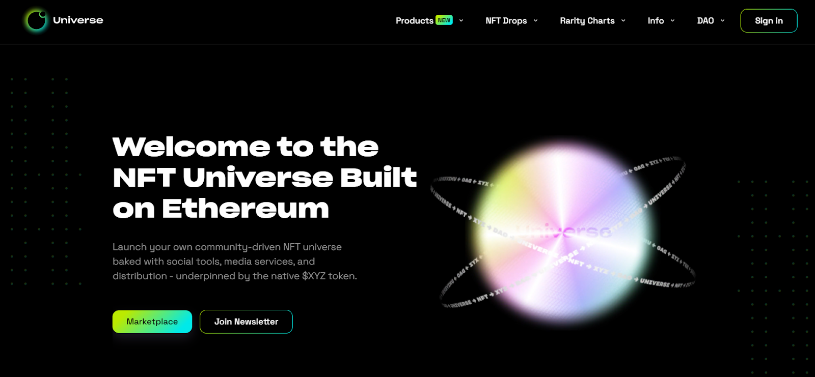 Universe.xyz homepage