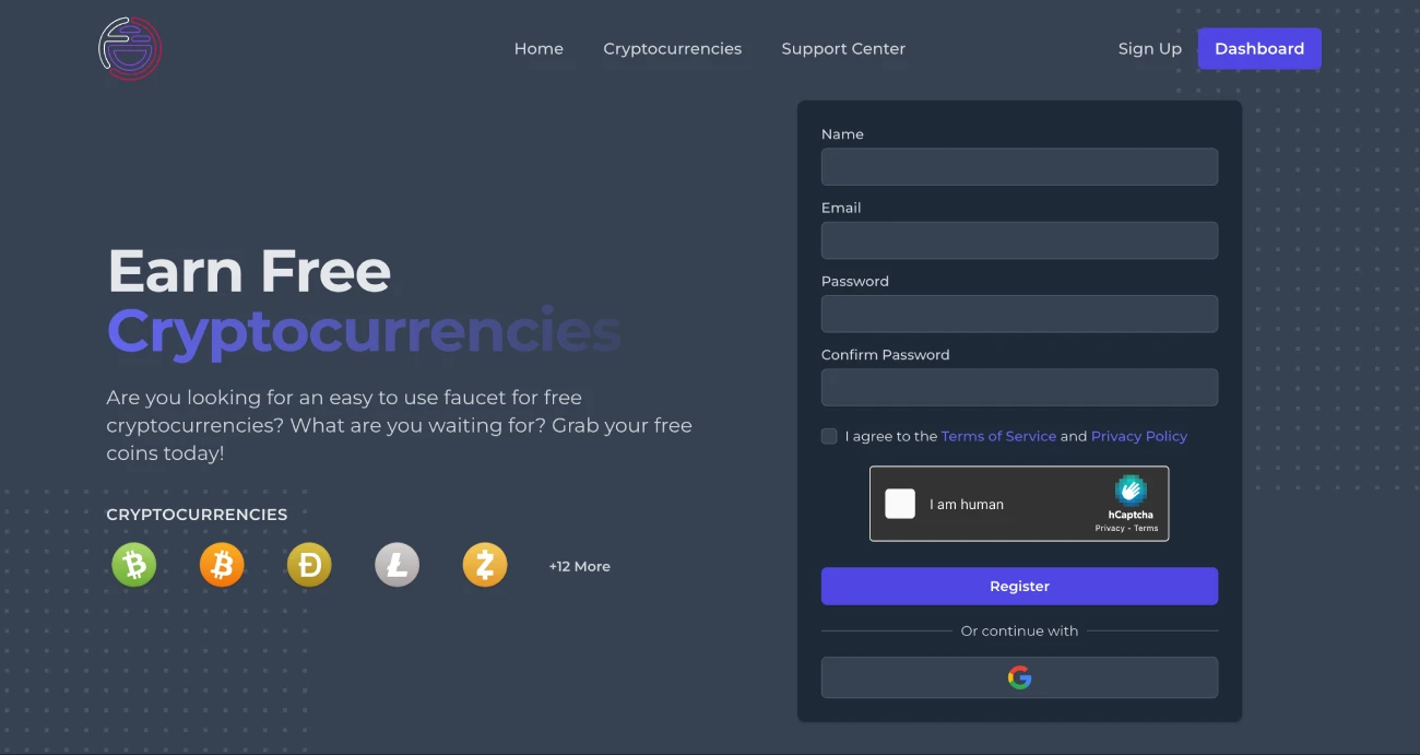 FaucetCrypto homepage