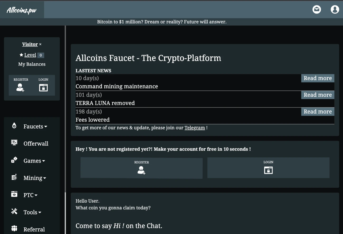 Allcoins.pw homepage