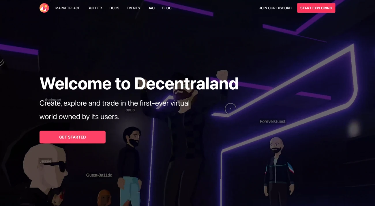 Decentraland homepage